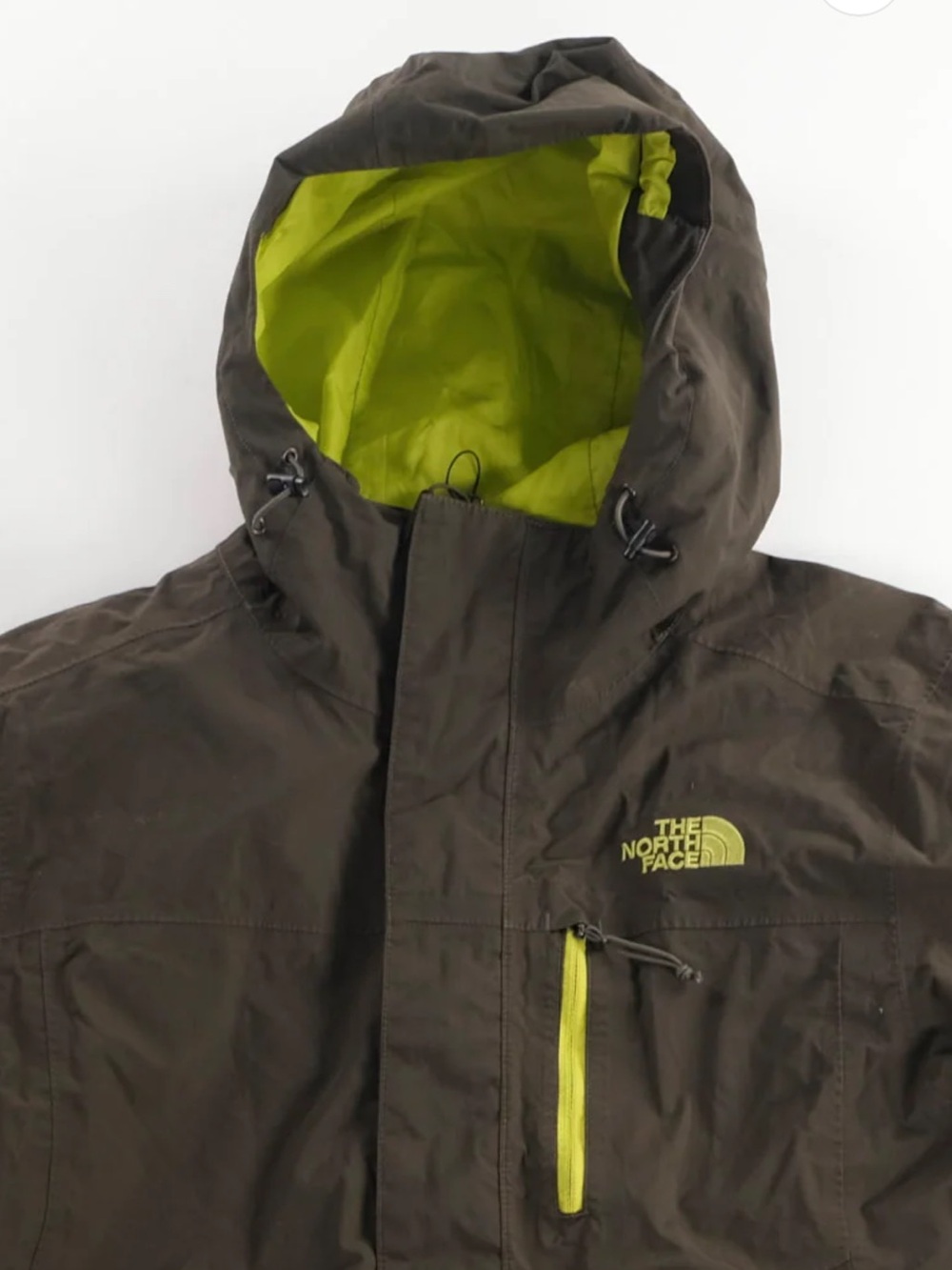 The North Face Olive Brown Hooded Shell Jacket with Lime Logo